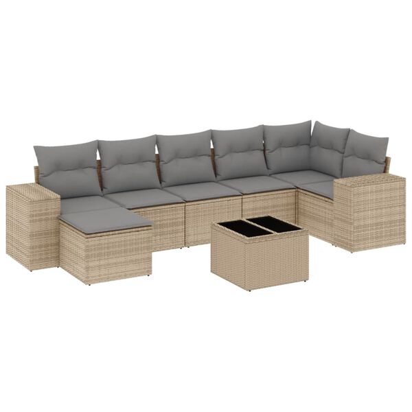 vidaXL 8-delige Loungeset met kussens poly rattan beige