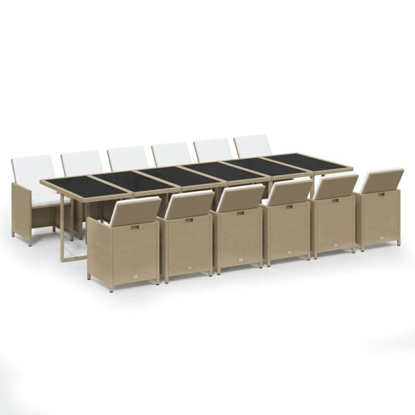 vidaXL 13-delige Tuinset met kussens poly rattan beige
