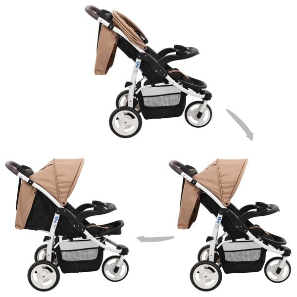 vidaXL Kinderwagen met 3 wielen taupe en zwart