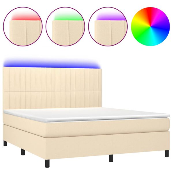 vidaXL Boxspring met matras en LED stof cr&egrave;mekleurig 160x200 cm