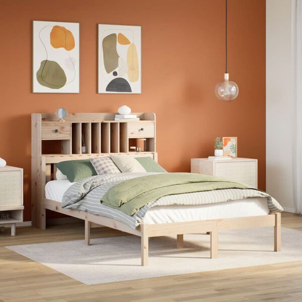 vidaXL Bed met boekenkast zonder matras massief grenenhout 135x190 cm
