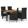 vidaXL 5-delige Tuinset met kussens poly rattan zwart