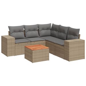 vidaXL 6-delige Loungeset met kussens poly rattan beige