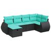 vidaXL 6-delige Loungeset met kussens poly rattan zwart