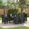 vidaXL Tuin eettafelset met kussen 7 pcs Zwart poly rattan