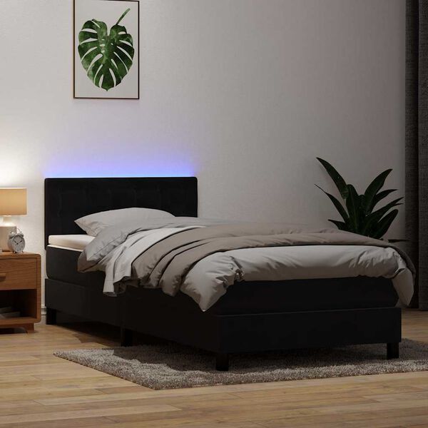 vidaXL Boxspring met matras en LED fluweel zwart 80x220 cm