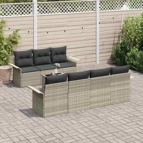 vidaXL Tuin Sofa Set met kussen 8 pcs Lichtgrijs poly rattan