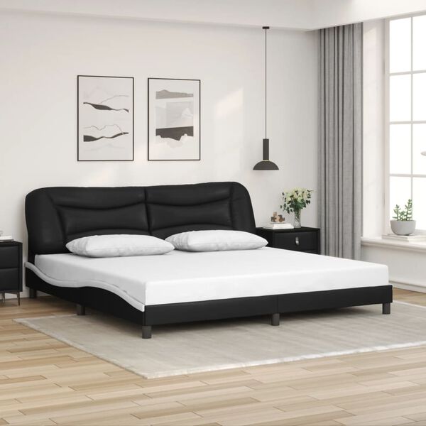 vidaXL Bedframe met LED zonder matras "Hvar" zwart en wit 200x200 cm