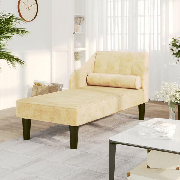 vidaXL Chaise longue met bolster fluweel cr&egrave;mekleurig