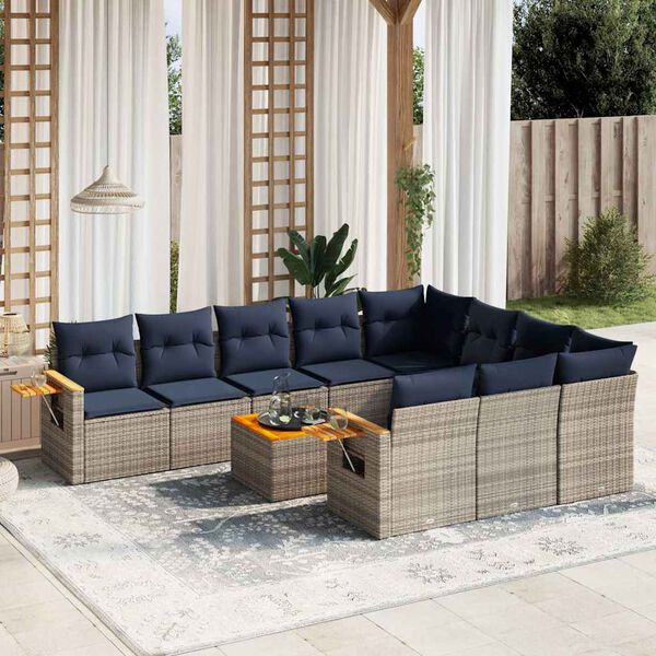vidaXL 11-delige Loungeset met kussens poly rattan grijs