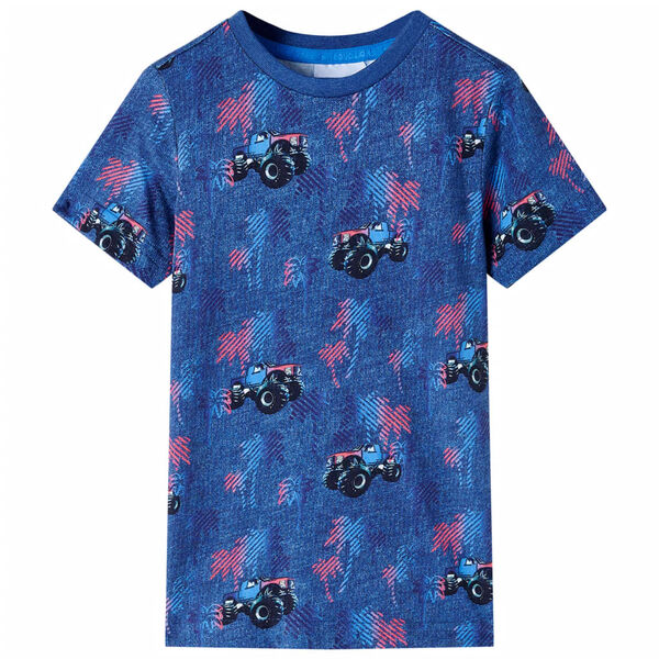 Kindershirt 116 gem&ecirc;leerd donkerblauw
