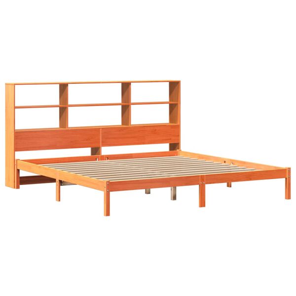 vidaXL Bed met boekenkast zonder matras grenenhout wasbruin 200x200 cm