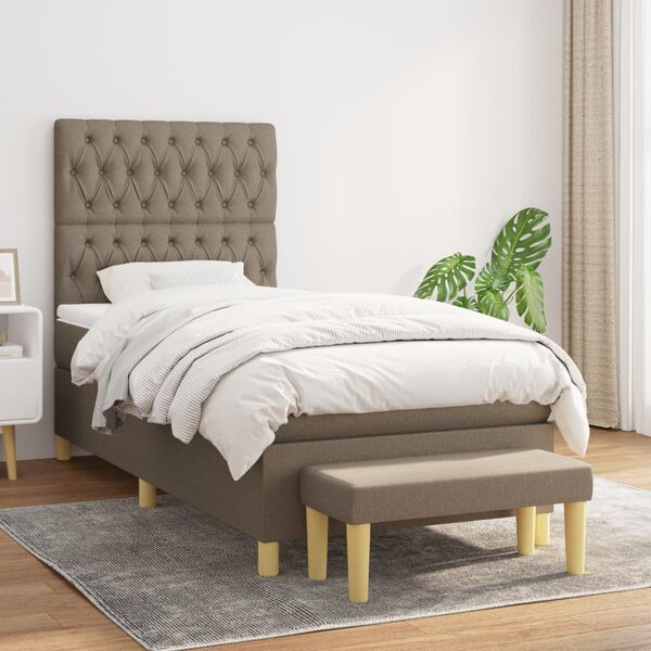 vidaXL Boxspring met matras stof taupe 90x190 cm