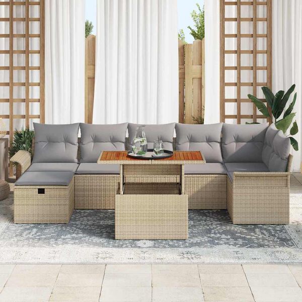 vidaXL Tuin Sofa Set 8 pcs Beige poly rattan