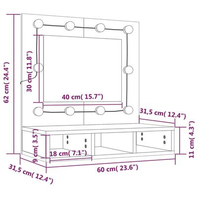 vidaXL Spiegelkast met LED-verlichting 60x31,5x62 cm wit