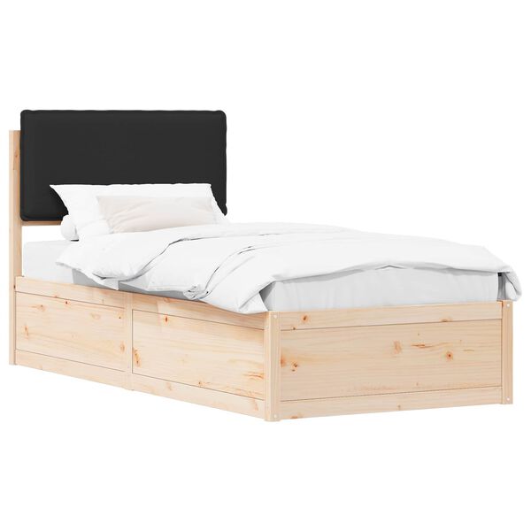 vidaXL Bedframe met Gevoerd Hoofdgedeelte Zwart 75 x 190 cm