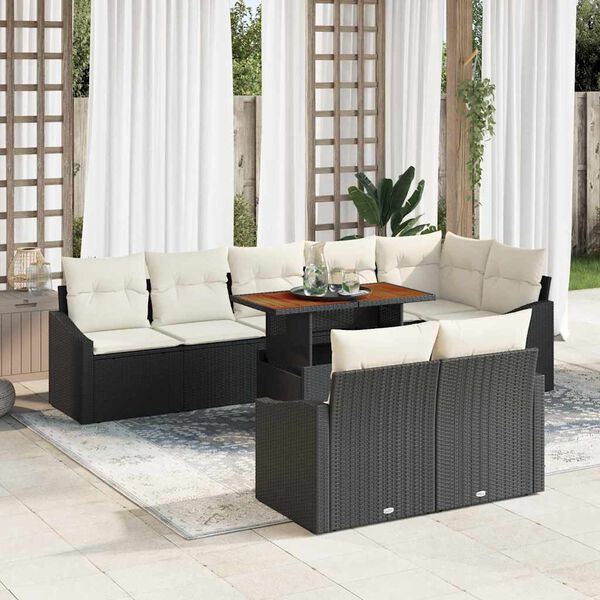 vidaXL Tuin Sofa Set met kussen met kussen 9 pcs Zwart en Cr&egrave;me