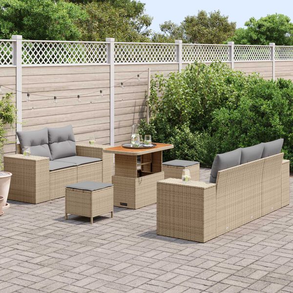 vidaXL Tuin Sofa Set met kussen 8 pcs Beige en Licht Grijs Poly Rattan