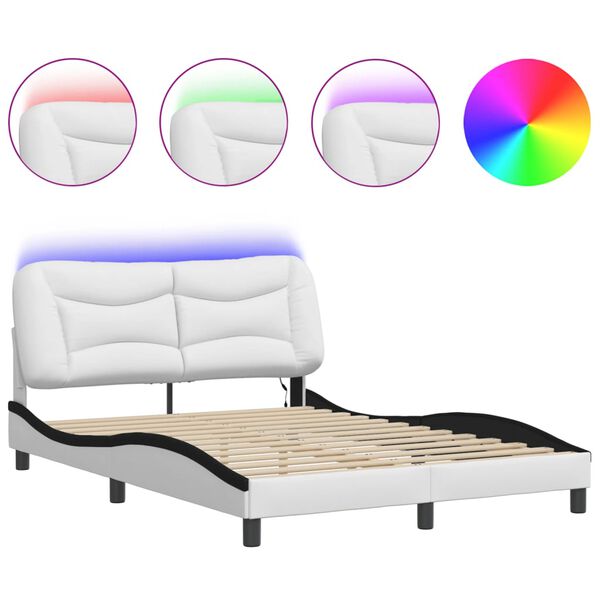 vidaXL Bedframe met LED zonder matras "Hvar" wit en zwart 140x200 cm