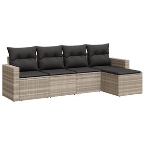 vidaXL 5-delige Loungeset met kussens poly rattan lichtgrijs