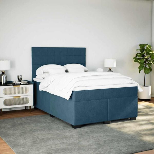 vidaXL Boxspring met matras fluweel blauw 140x190 cm