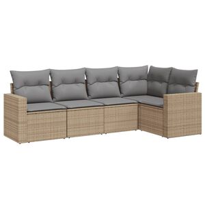 vidaXL 5-delige Loungeset met kussens poly rattan beige