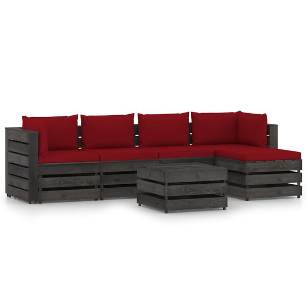 vidaXL 6-delige Loungeset met kussens grijs ge&iuml;mpregneerd hout
