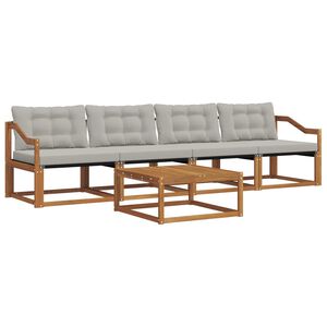 vidaXL Buiten bankenset met kussen 5 pcs Natuurlijk en Lichtgrijs
