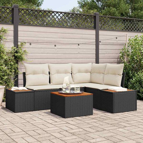 vidaXL Tuinbankenset met kussen 4 pcs Zwart en Crème Polyrattan