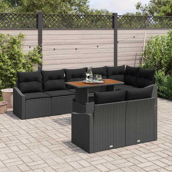 vidaXL Tuin Sofa Set met opslag 9 pcs Zwart Poly riet