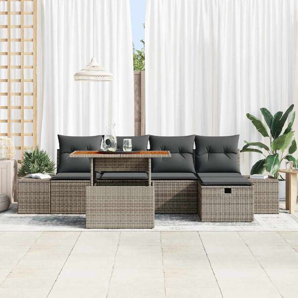 vidaXL Tuin Sofa Set 6 pcs Grijs poly rattan