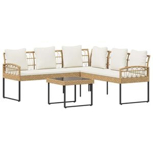 vidaXL Tuinbankenset 2 st Naturel Poly Rattan Staal