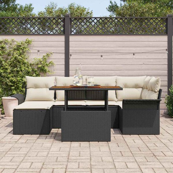 vidaXL Tuin Sofa Set met kussen 7 pcs Zwart en cr&egrave;me