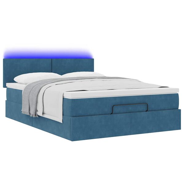 vidaXL Ottoman bed met matras en LED's 140x190cm fluweel donkerblauw