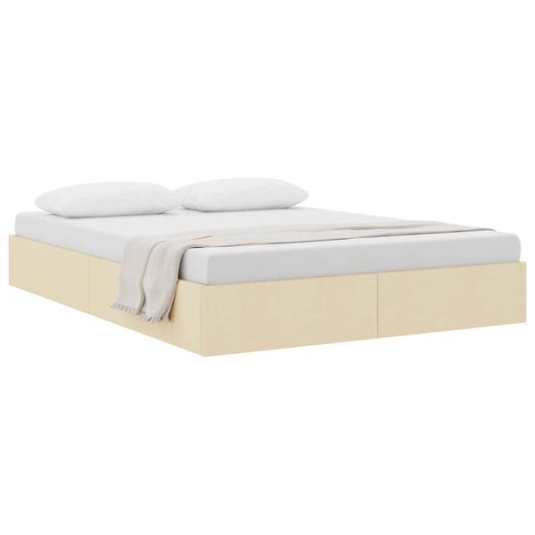 vidaXL Opslag bed met matras met hoofdeinde Cr&egrave;me 140 x 190 cm Stof