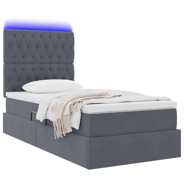 vidaXL Opbergbed met LED met matras Donkergrijs 100 x 200 cm Fluweel