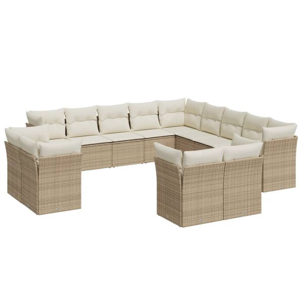 vidaXL 13-delige Loungeset met kussens poly rattan beige