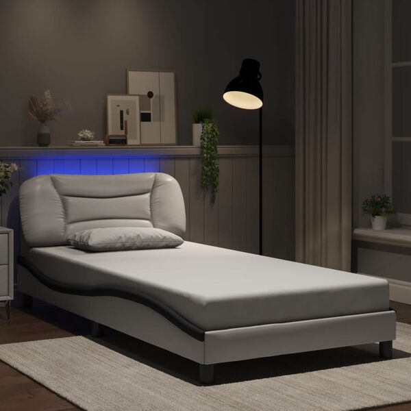 vidaXL Bedframe met LED zonder matras "Hvar" wit en zwart 100x200 cm