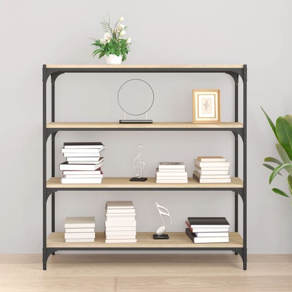vidaXL Boekenkast 100x33x100 cm bewerkt hout en staal sonoma eiken