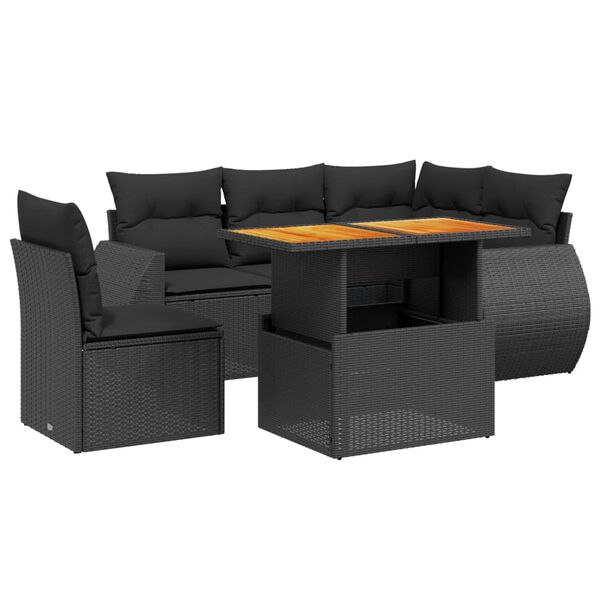 vidaXL 6-delige Loungeset met kussens poly rattan zwart