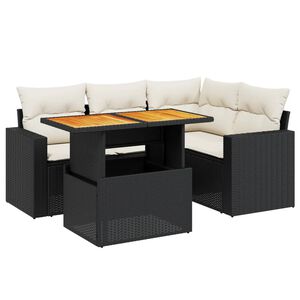 vidaXL 5-delige Loungeset met kussens poly rattan zwart