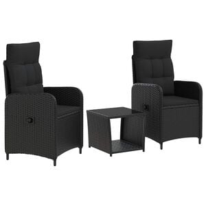 vidaXL Tuin loungeset 3 st Zwart PE Rattan en Poeder-Coated Staal