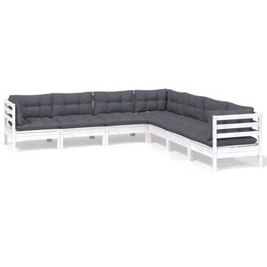 vidaXL 7-delige Loungeset met kussens massief grenenhout wit