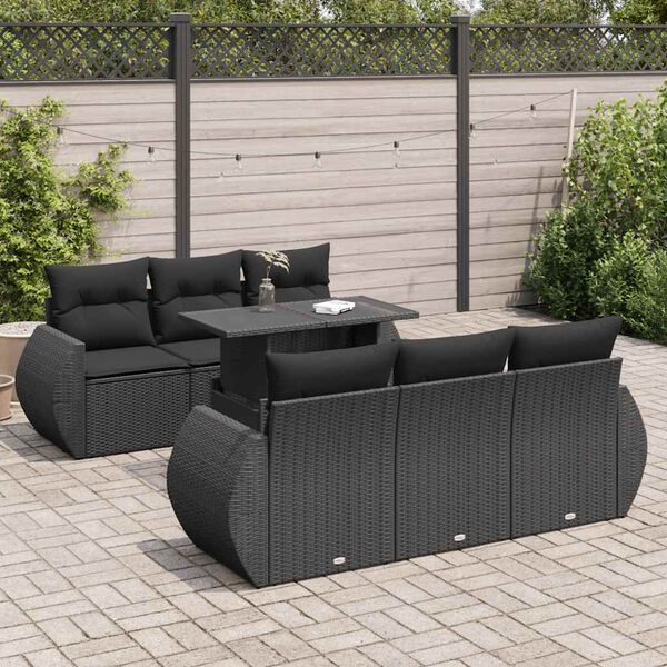 vidaXL 7-delige Loungeset met kussens poly rattan zwart