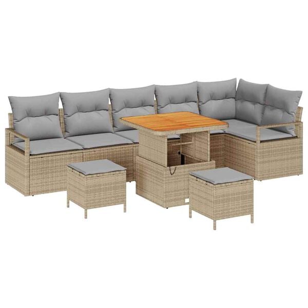 vidaXL Tuin Sofa Set met kussen met opslag 9 pcs Beige en Licht Grijs
