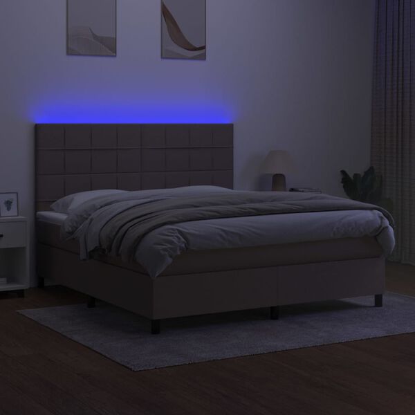 vidaXL Boxspring met matras en LED stof taupe 160x200 cm