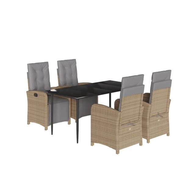 vidaXL 5-delige Tuinset met kussens poly rattan beige