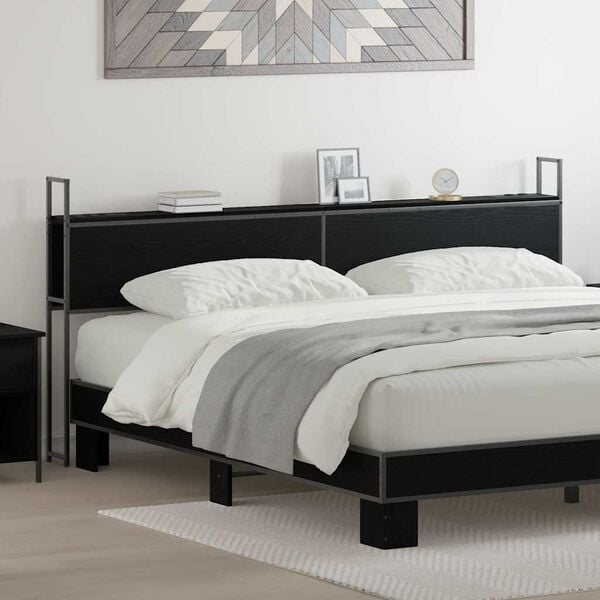 vidaXL Opberghoofdbord met Oplaadstation Zwart eiken 203 x 15 x 98 cm