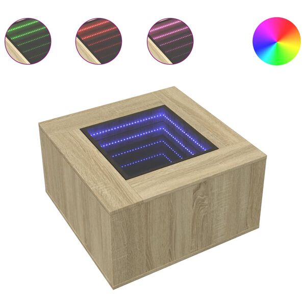 vidaXL Salontafel met LED 60x60x40 cm bewerkt hout sonoma eikenkleurig