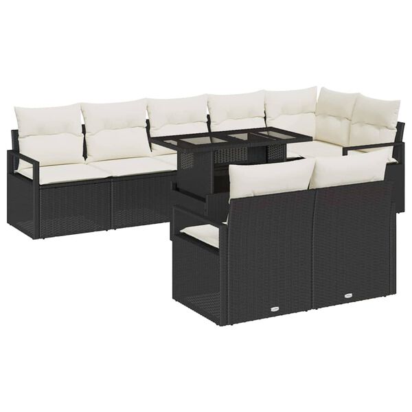 vidaXL Tuin Sofa Set met kussen 9 pcs Zwart en Cr&egrave;me poly rattan